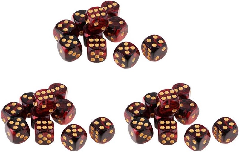 klarako 30x Coloured 6-Sided 16mm D6 Gaming Dice Set Red Black With Golden Pips - Image 3