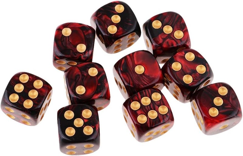 klarako 30x Coloured 6-Sided 16mm D6 Gaming Dice Set Red Black With Golden Pips - Image 1