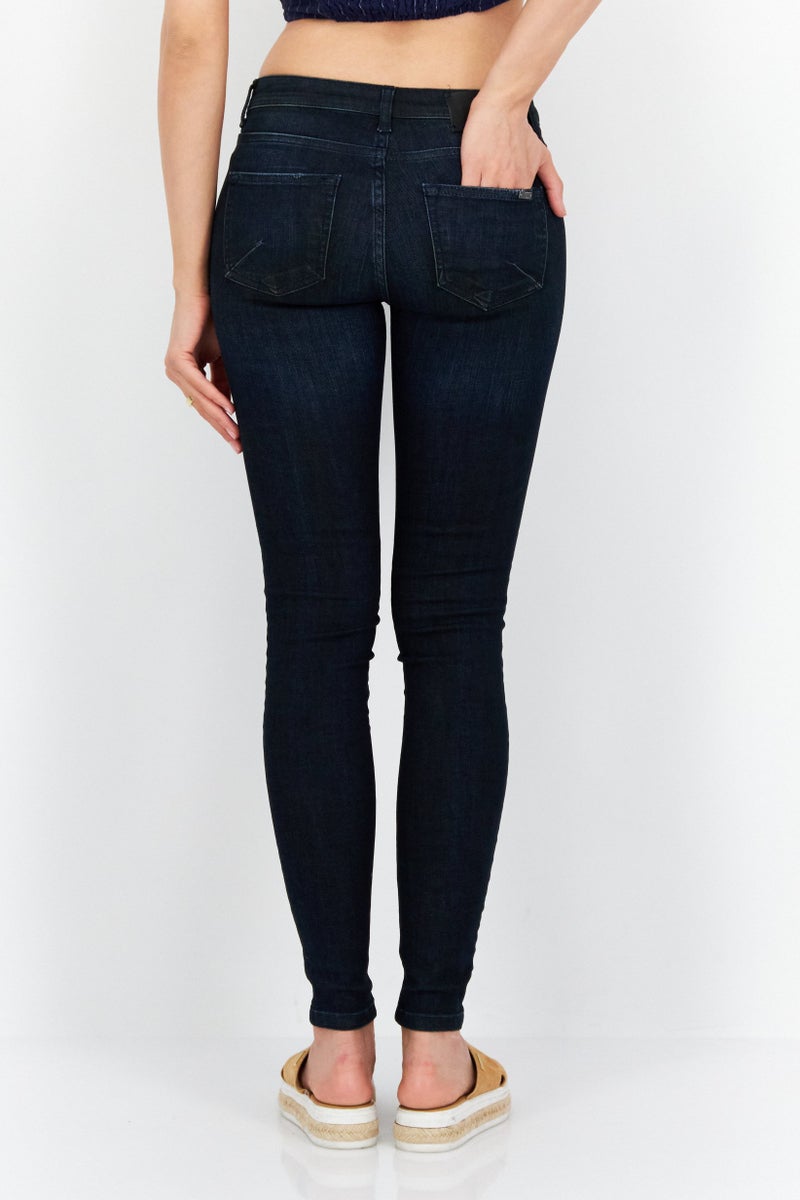 Tigha Women Skinny Fit Stretchable Textured Denim Jeans, Navy - Image 2