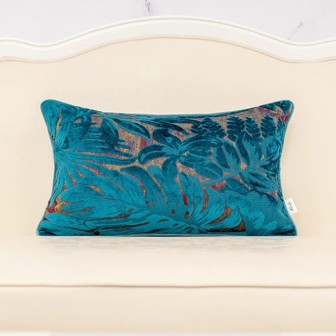 12 x 20 Inch Light Blue Rectangle Maple Leaf Pillow Embroidery Cut Velvet Cushion Case Luxury Modern Lumbar Throw Pillow Cover Decorative Pillow for Couch Sofa Living Room Bedroom Car