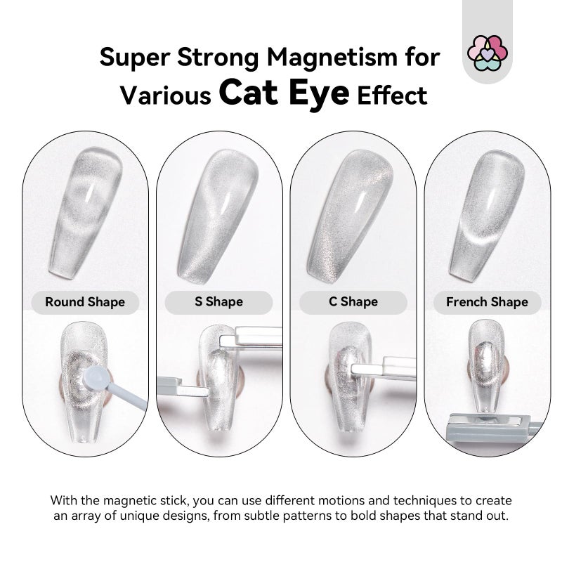 SAVILAND Cat Eye Magnetic for Nail: 9PCS Cat Eye Gel Nail Polish Magnet Tools Set Strong Suction Nail Magnet Nails Square Round Magnet Stick Diverse Cat Eye Effect Double Ended Nail Salon Art Tools - Image 4