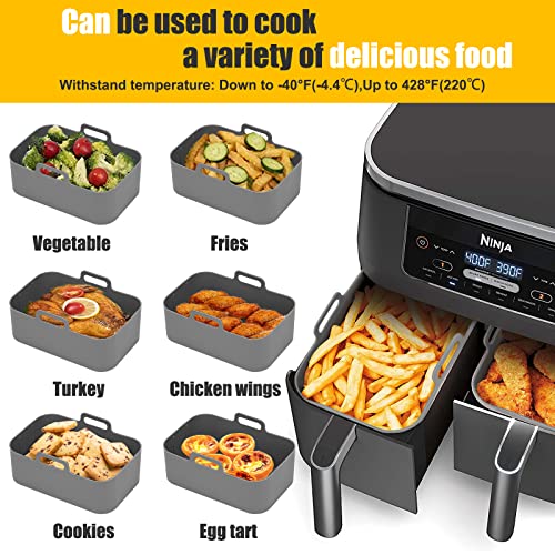 MMH 2Pcs Air Fryer Silicone Liners Rectangular for Ninja Foodi Dual DZ201 8QT/DZ090 6QT/Ninja DoubleStack SL201 8QT, MMH Reusable Airfryer Pot Baking Basket | Non-stick | Easy Cleaning | Food Safe | Gray - Image 4