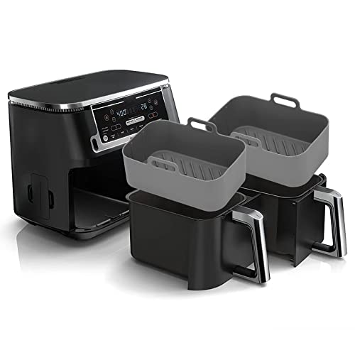 MMH 2Pcs Air Fryer Silicone Liners Rectangular for Ninja Foodi Dual DZ201 8QT/DZ090 6QT/Ninja DoubleStack SL201 8QT, MMH Reusable Airfryer Pot Baking Basket | Non-stick | Easy Cleaning | Food Safe | Gray - Image 1