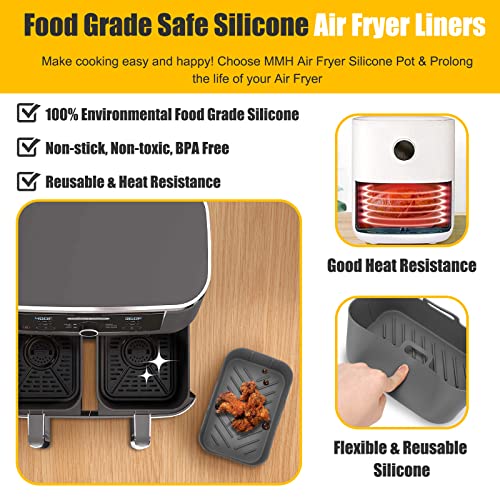 MMH 2Pcs Air Fryer Silicone Liners Rectangular for Ninja Foodi Dual DZ201 8QT/DZ090 6QT/Ninja DoubleStack SL201 8QT, MMH Reusable Airfryer Pot Baking Basket | Non-stick | Easy Cleaning | Food Safe | Gray - Image 3