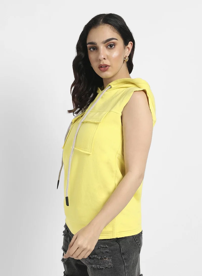 Pinacolada  Women's Light Yellow Sleeveless Hoodie With Flap Pockets for Women | Best Price UAE
