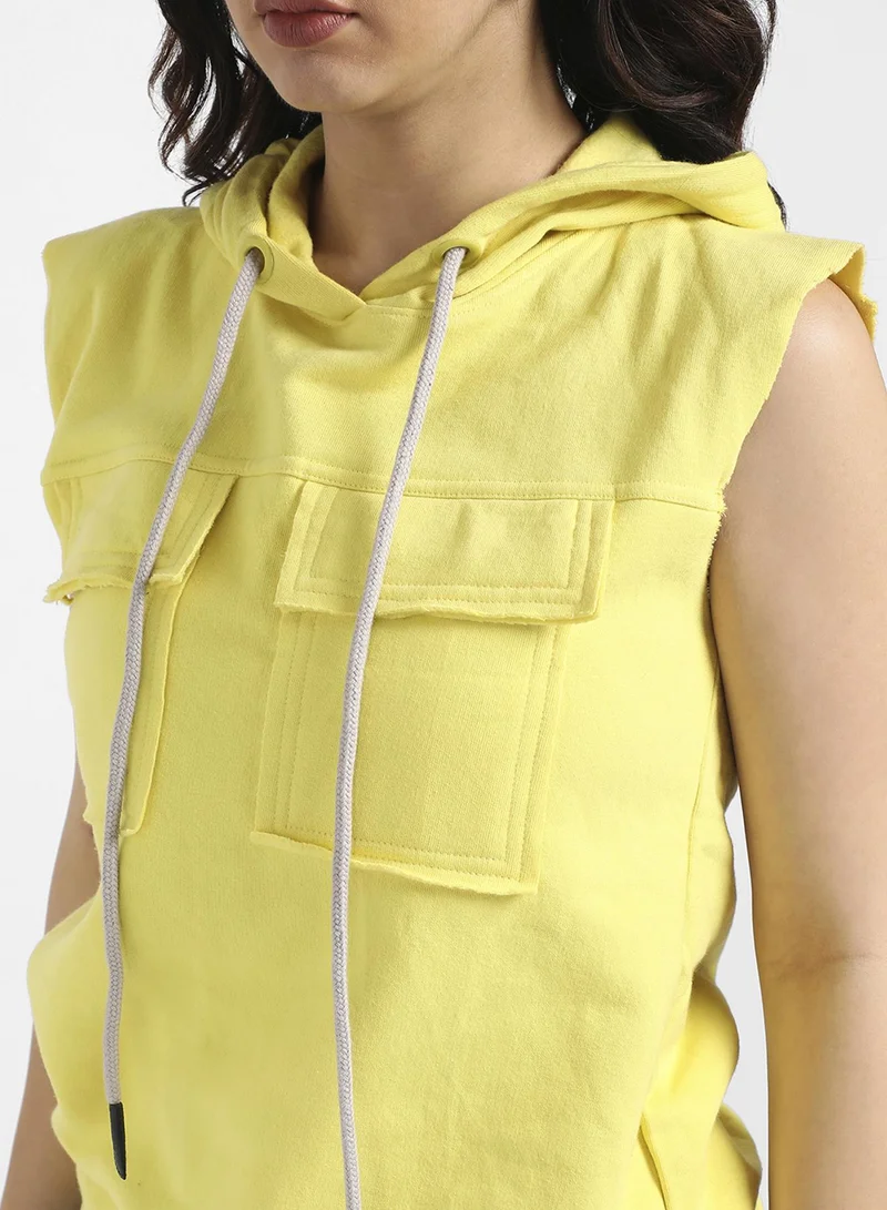Pinacolada  Women's Light Yellow Sleeveless Hoodie With Flap Pockets for Women | Best Price UAE