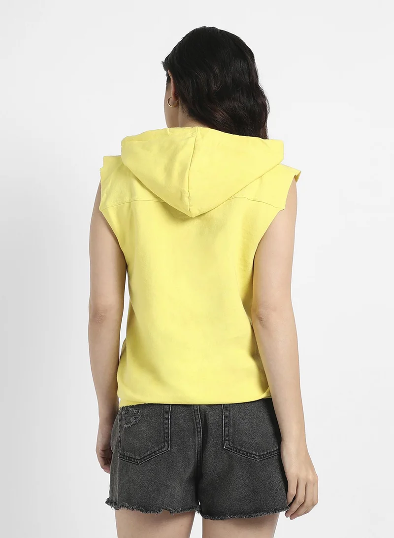 Pinacolada  Women's Light Yellow Sleeveless Hoodie With Flap Pockets for Women | Best Price UAE
