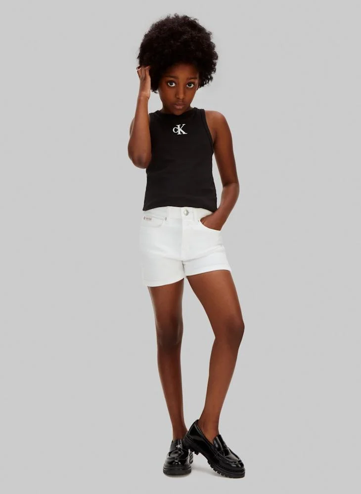 Calvin Klein Jeans WHITE High Rise Relaxed Denim Shorts for Women | Best Price UAE