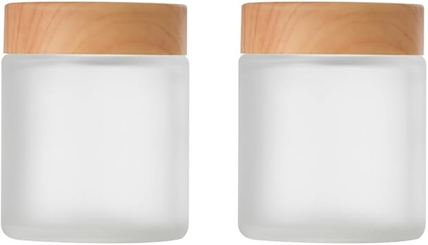 VASANA 2PCS 100G34oz Empty Frosted Glass Cream Jars with Wooden lids Round Sample Cosmetic Bottle Container Face Lotion Cream Box Pot for Scrub Cream Body Lotion - Image 1