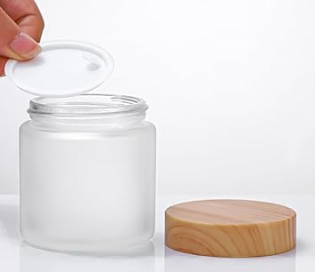 VASANA 2PCS 100G34oz Empty Frosted Glass Cream Jars with Wooden lids Round Sample Cosmetic Bottle Container Face Lotion Cream Box Pot for Scrub Cream Body Lotion - Image 4