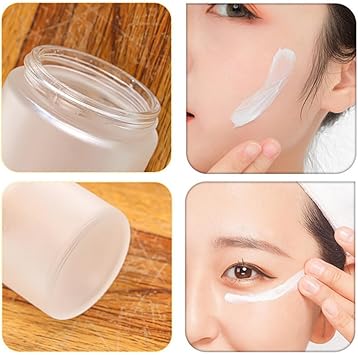 VASANA 2PCS 100G34oz Empty Frosted Glass Cream Jars with Wooden lids Round Sample Cosmetic Bottle Container Face Lotion Cream Box Pot for Scrub Cream Body Lotion - Image 3