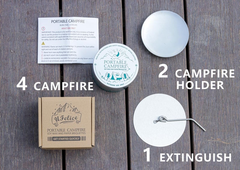 UFelice Portable Campfire, Holder and Extinguish Included, Reusable Fire Pit for Camping, Smores, Picnics - Made with Recycled Soy Wax Up to 3-5 Hours Burn Time - Tabletop Fireplace, Emergency Heat - 4 Pack - Image 2