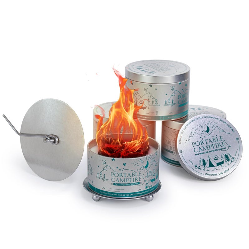 UFelice Portable Campfire, Holder and Extinguish Included, Reusable Fire Pit for Camping, Smores, Picnics - Made with Recycled Soy Wax Up to 3-5 Hours Burn Time - Tabletop Fireplace, Emergency Heat - 4 Pack - Image 1