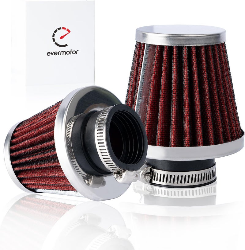 evermotor Double Layer Steel Engine Air Filter, 34mm 35mm 36mm Carburetor Cleaner for Motorcycle Scooter ATV Moped Red - Image 1