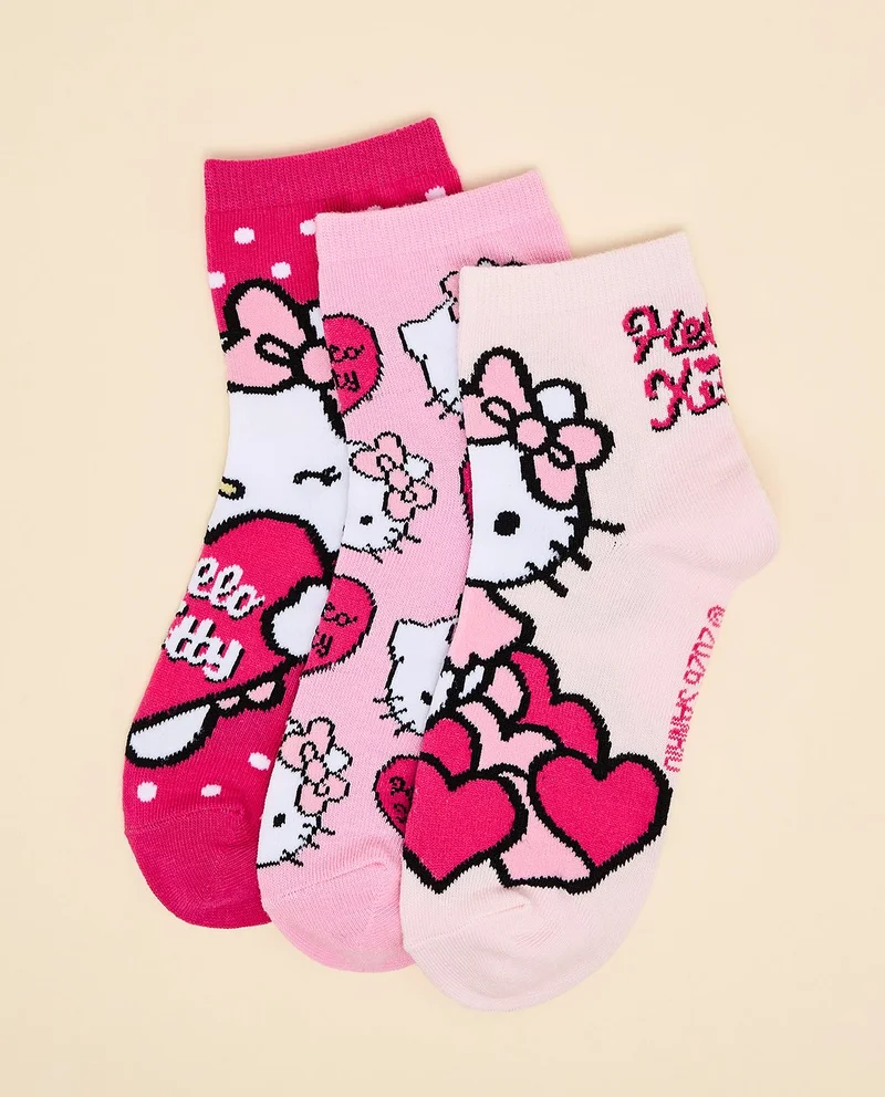 أر أند بي 3 Pack Hello Kitty Print Ankle Socks