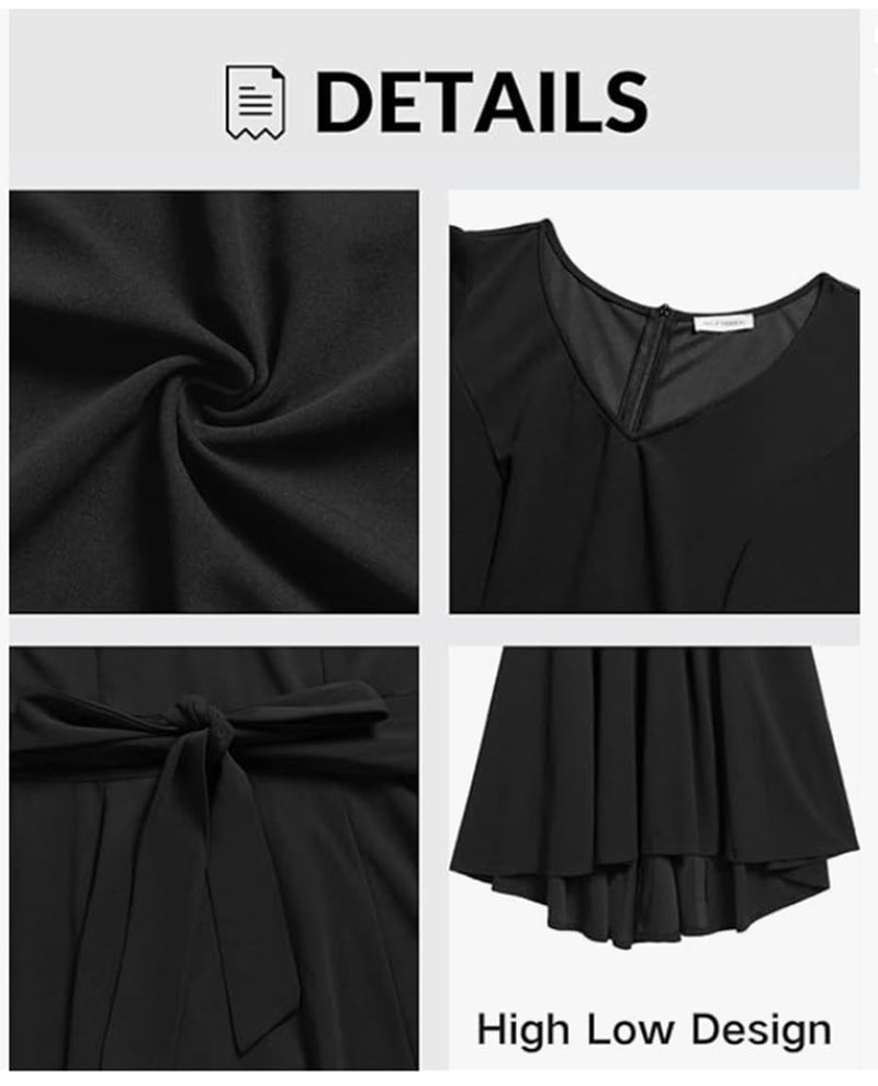 TATAIYA Women Plus Size V-Neck High-Low Maxi Maxi Gown Dress (Black_5XL) - Image 4