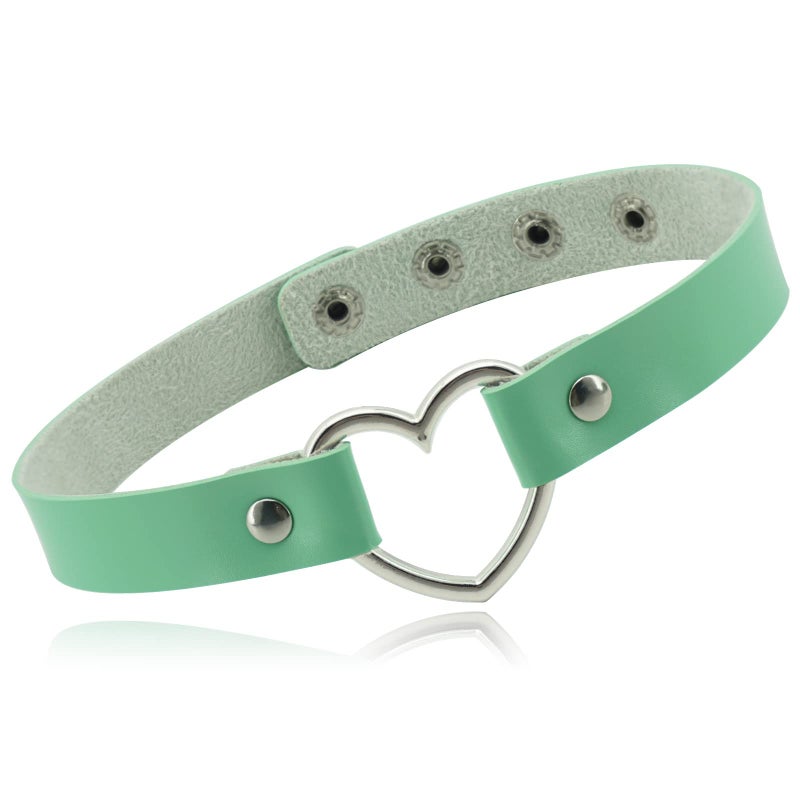 ETHOON Love Heart PU Leather Choker Necklace Goth Collar Chain Choker Necklace for Women Mint Green - Image 1