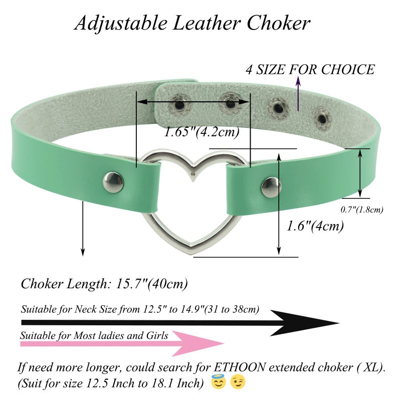 ETHOON Love Heart PU Leather Choker Necklace Goth Collar Chain Choker Necklace for Women Mint Green - Image 2