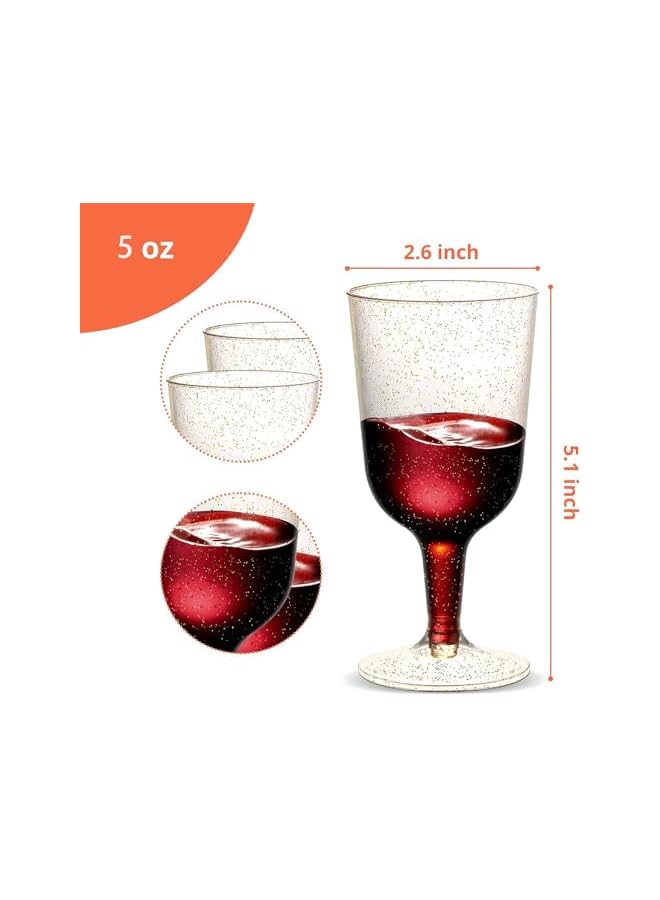 S-TOP 50 Pcs Reusable Clear Plastic Cups, 5 Oz BPA-Free Wine & Champagne Cups, for Ramadan, Weddings, Parties(Gold) - Image 2