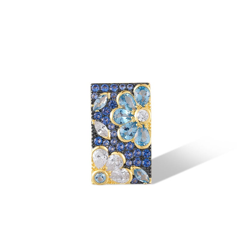 Santuzza Sterling Silver Blue White Orchid Pendant Synthetic Blue Spinel Cubic Zirconia Gold Plated Flower Pendant for Women