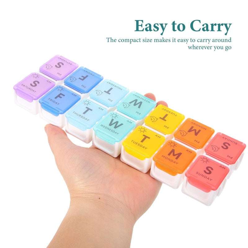 Weekly Pill Organizer 14 Compartment Portable Medicine Box With Colorful Lids - Image 5