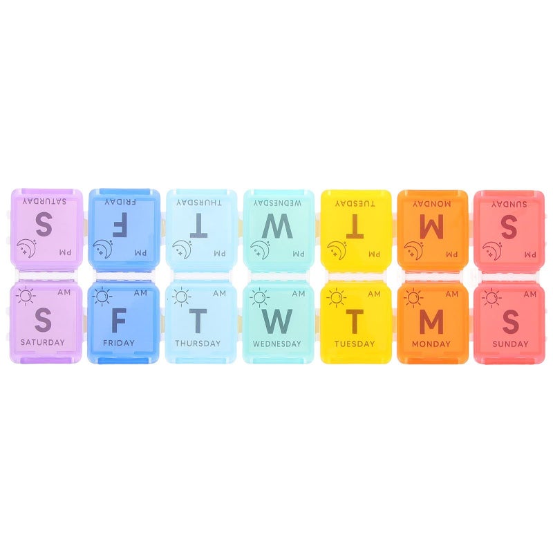 Weekly Pill Organizer 14 Compartment Portable Medicine Box With Colorful Lids - Image 2