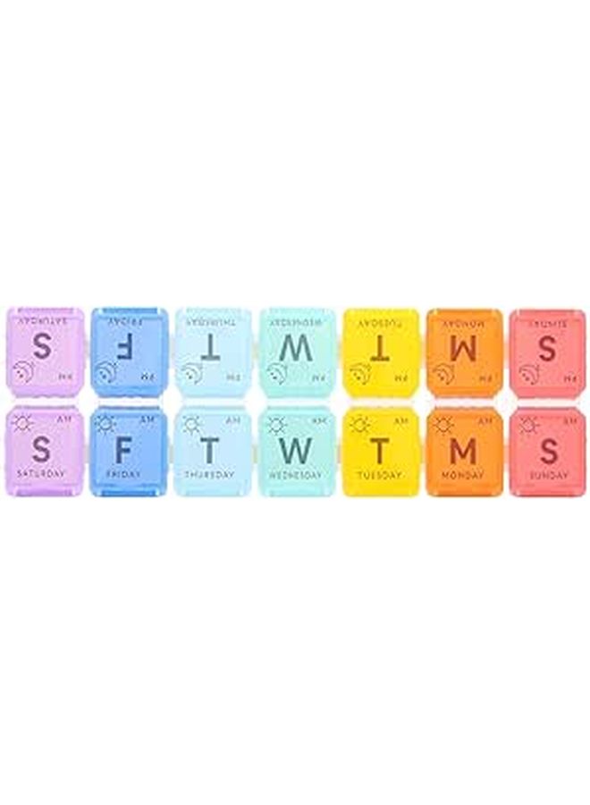 Weekly Pill Organizer 14 Compartment Portable Medicine Box With Colorful Lids - Image 1