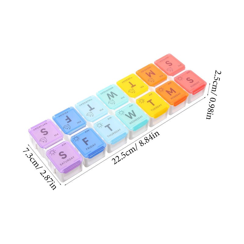 Weekly Pill Organizer 14 Compartment Portable Medicine Box With Colorful Lids - Image 3