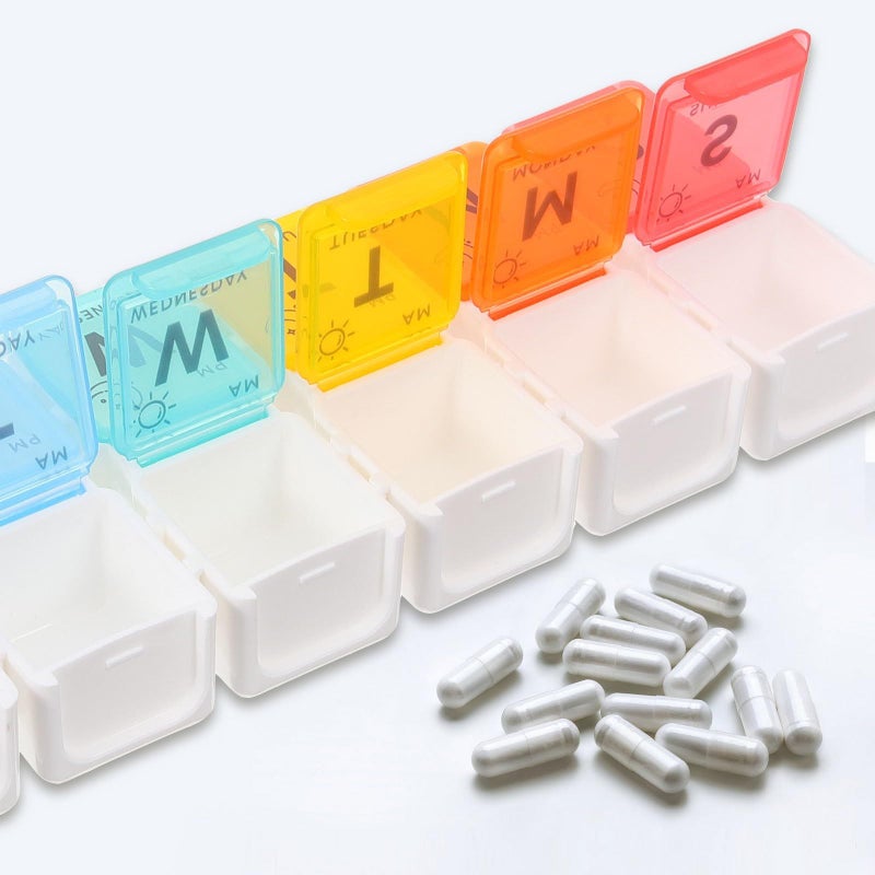 Weekly Pill Organizer 14 Compartment Portable Medicine Box With Colorful Lids - Image 4