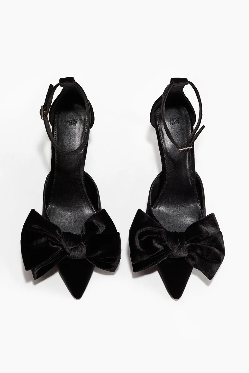 H&M Bow-detail velour court shoes