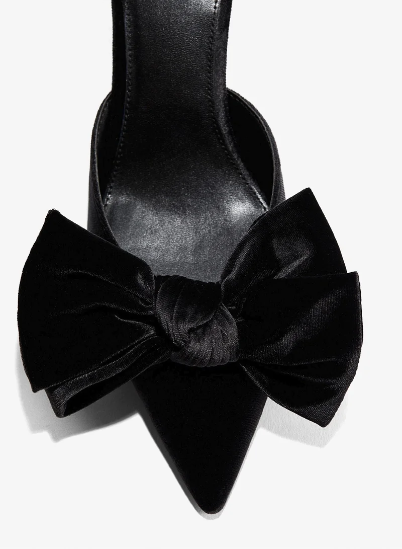 H&M Bow-detail velour court shoes