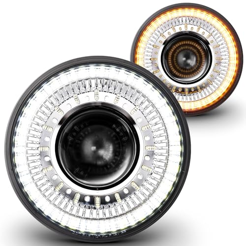 ONLINE LED STORE TRUE MODS 7 Inch Round LED Headlights Chrome H6024 2d1 Hi Lo Sealed Beam [DOT] HALO DRL Turn Signal Replacement for Jeep Wrangler JK JKU TJ CJ Chevy Ford Nissan Hummer H1 H2 Land Rover Defender Mazda - Image 1