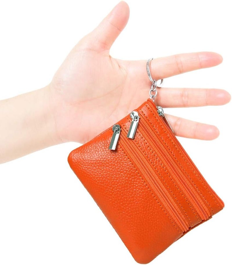 Cynure Women's Genuine Leather Coin Purse Mini Pouch Change Wallet with Keychain - Image 2