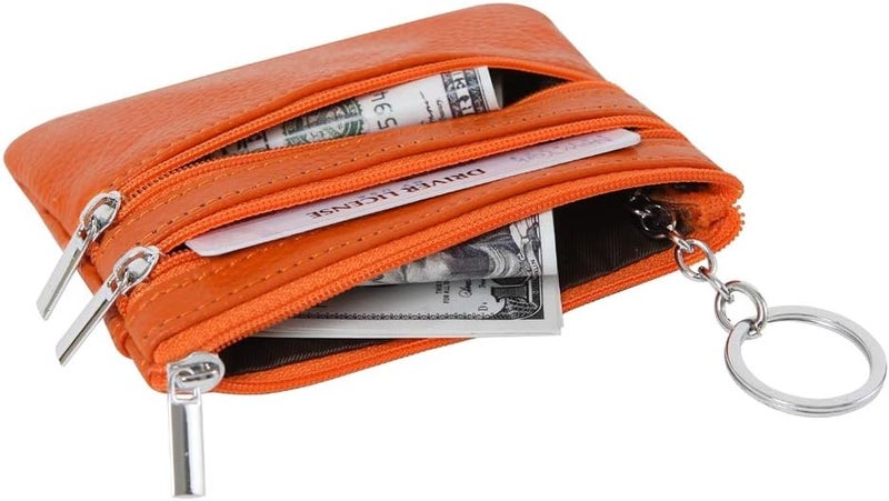 Cynure Women's Genuine Leather Coin Purse Mini Pouch Change Wallet with Keychain - Image 4