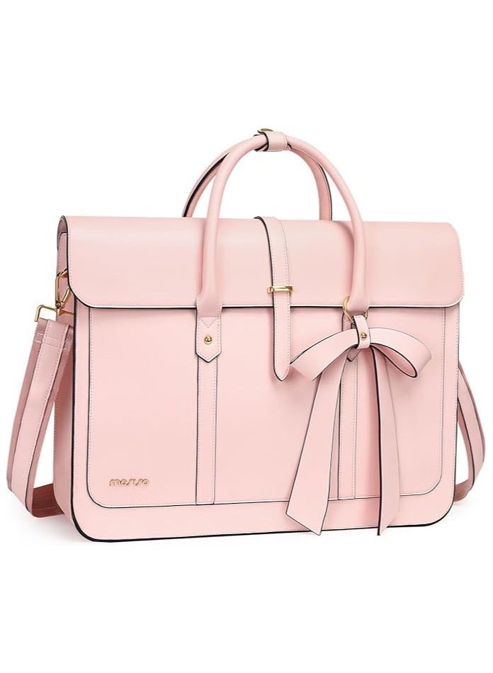 موسيسو شنطة لابتوب للنساء، 15.6 انش من جلد البولي يوريثين، شنطة كتف قابلة للتحويل الى شنطة ظهر، شنطة ماسنجر انيقة 16 انش، شنطة يد كاجوال للعمل والسفر والكمبيوتر مع عقدة فيونكة، زهري- شنطة لابتوب - Image 1