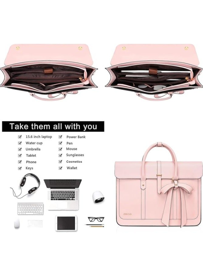 موسيسو شنطة لابتوب للنساء، 15.6 انش من جلد البولي يوريثين، شنطة كتف قابلة للتحويل الى شنطة ظهر، شنطة ماسنجر انيقة 16 انش، شنطة يد كاجوال للعمل والسفر والكمبيوتر مع عقدة فيونكة، زهري- شنطة لابتوب - Image 2