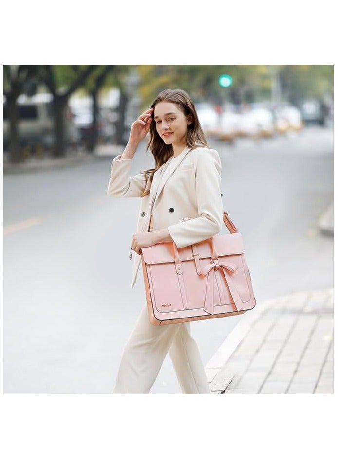 موسيسو شنطة لابتوب للنساء، 15.6 انش من جلد البولي يوريثين، شنطة كتف قابلة للتحويل الى شنطة ظهر، شنطة ماسنجر انيقة 16 انش، شنطة يد كاجوال للعمل والسفر والكمبيوتر مع عقدة فيونكة، زهري- شنطة لابتوب - Image 4