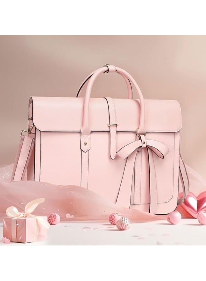 موسيسو شنطة لابتوب للنساء، 15.6 انش من جلد البولي يوريثين، شنطة كتف قابلة للتحويل الى شنطة ظهر، شنطة ماسنجر انيقة 16 انش، شنطة يد كاجوال للعمل والسفر والكمبيوتر مع عقدة فيونكة، زهري- شنطة لابتوب - Image 5