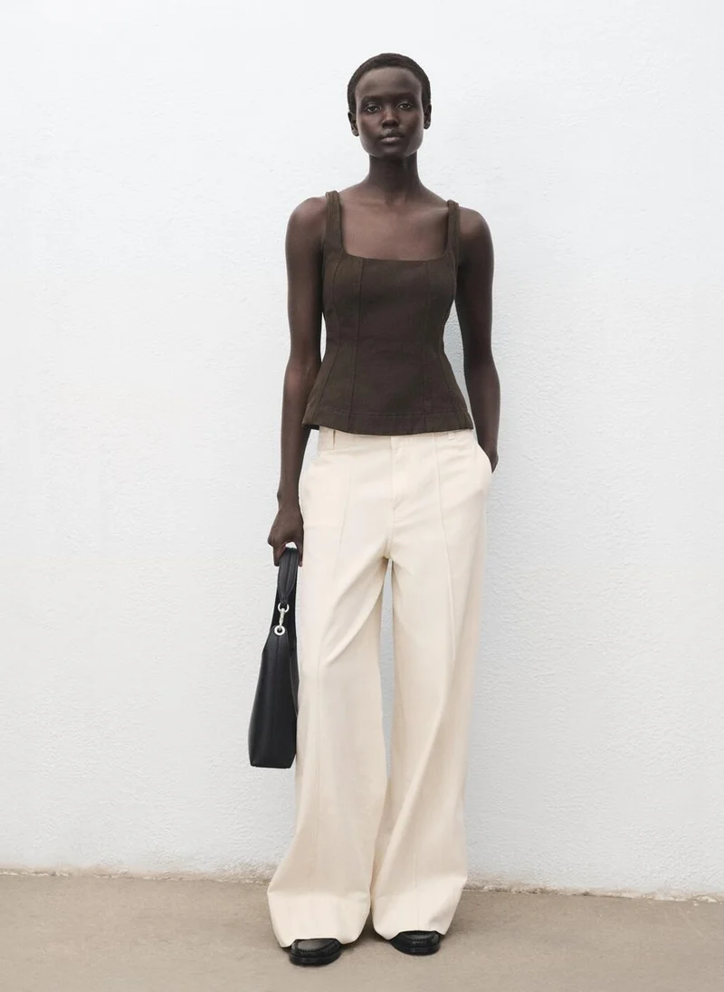 مانجو بنطلون جينز واسع الساق مع خياطة