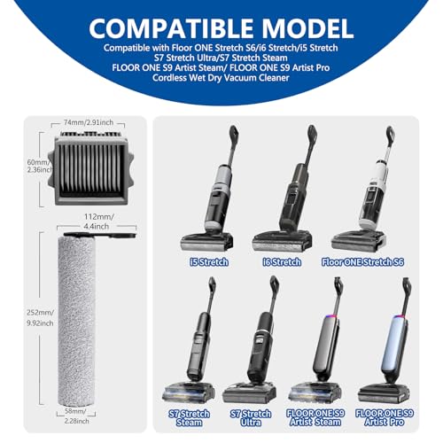 Keluke Roller Brush and Filter Replacement Compatible with Tineco Floor One Stretch S6/ i6 /i5 Stretch /S9 Artist /S7 Stretch Cordless Vacuum Cleaner Replacement Parts - Image 2