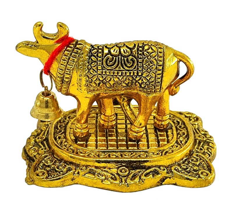 NOBILITY Pooja Items Diwali Gift Golden Small Kamdhenu Cow with Calf Metal Statue Decorative Item Showpiece for Home Office Decoration Wedding Return Gifts - Image 5