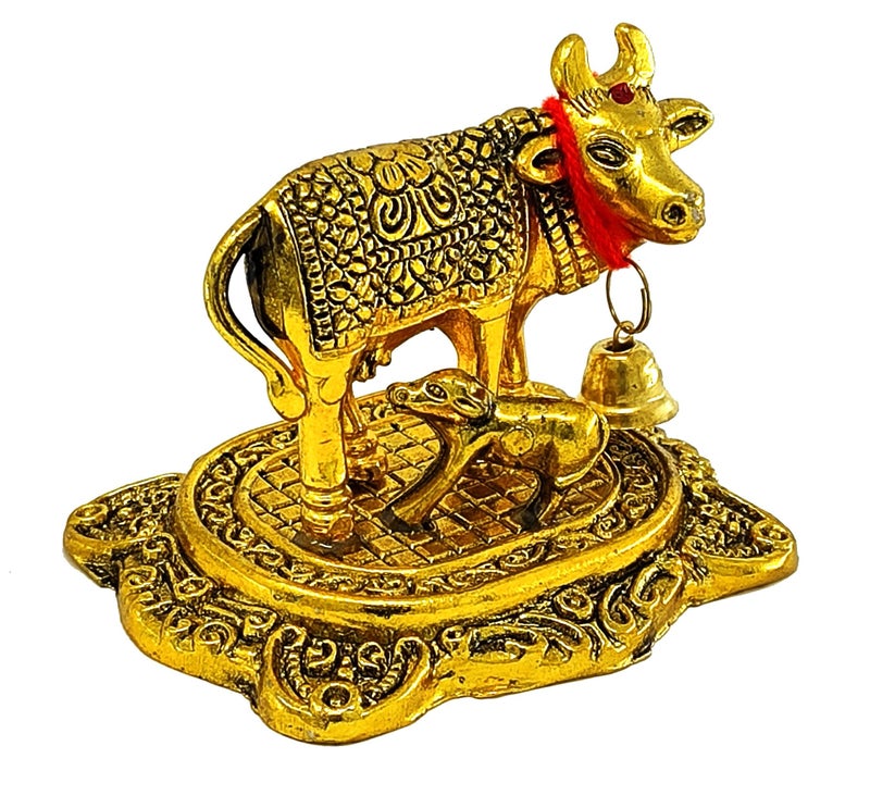 NOBILITY Pooja Items Diwali Gift Golden Small Kamdhenu Cow with Calf Metal Statue Decorative Item Showpiece for Home Office Decoration Wedding Return Gifts - Image 4