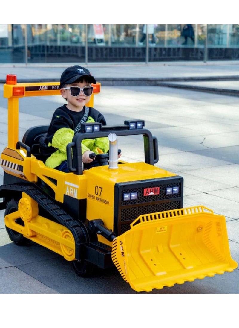 Reko - Ride On Bulldozer Truck for Kids, Kids Bulldozer - 12V Battery Powered Ride on Car with Trailer, Kids' Electric Vehicles, Horn, Lights, Music, Multicolor - Image 1
