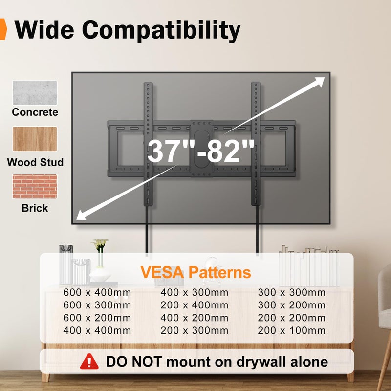 XINLEI Tilting TV Wall Mount for Most 37-82 inch Flat/Curved TV, Universal Low Profile Bracket, Fits 24â€/18â€/16â€ Studs, Max VESA 600x400mm Holds up to 132lbs MT5083 - Image 2