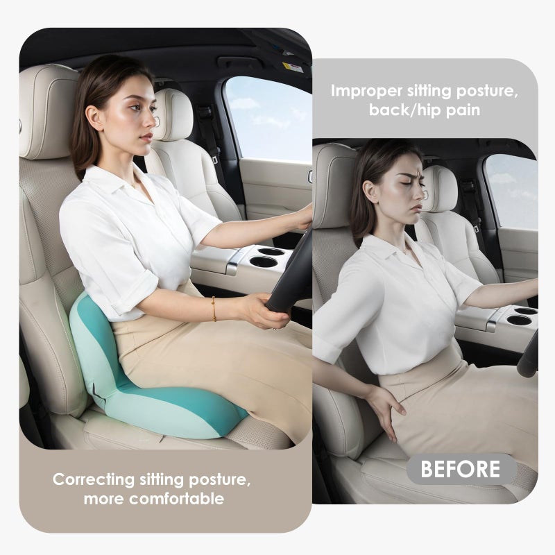 FLORICH Memory Foam Truck Seat Cushion,Car Seat Cushion and Lumbar Support Pillow for Office Chair, Ergonomic Back Support & Sciatica Relief for Long Drives(Green) - Image 4