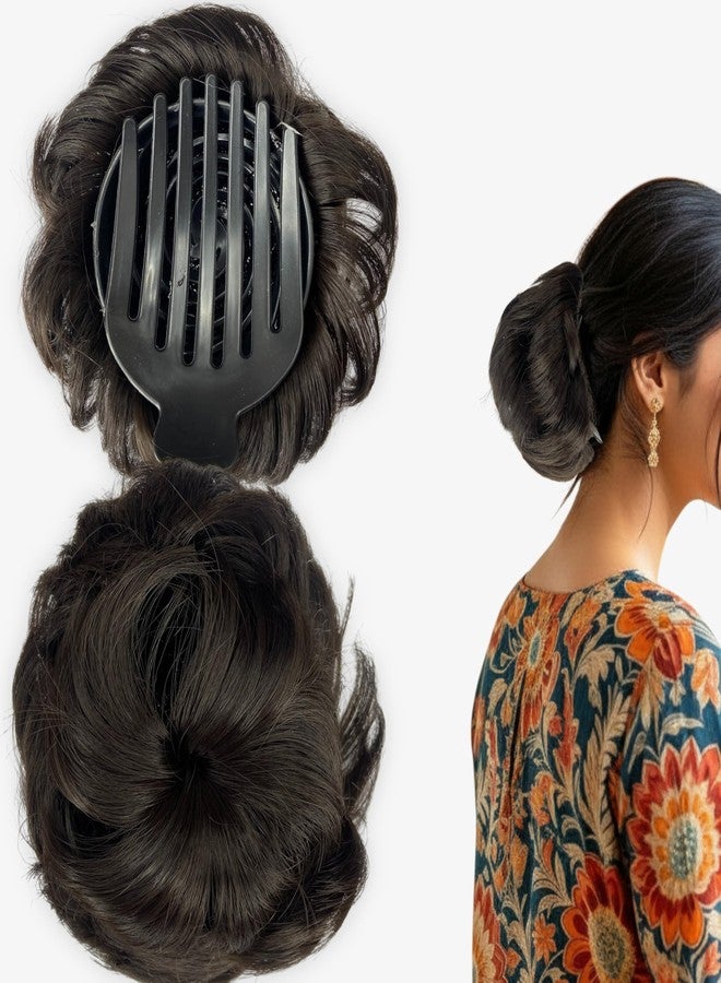 TEMPERIA Claw Clip Ponytail Hair Extensions for Women & Girls | Natural Braid Updo Style Donuts Clutcher for Juda Bun | Easy to Wear & Instant Look Accessories for Weddings & Party | Natural Brown - Image 1