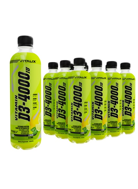 Vitamin D3-4000 Vitamin Water - Lemon & Lime Flavour Zero Sugar, with Calcium and Zinc, 500mL, Pack of 12