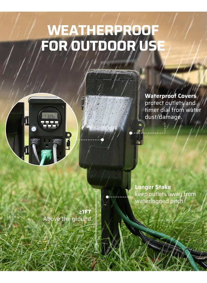 ديوينويلز مؤقت شريط الطاقة الرقمي الخارجي من DEWENWILS، مؤقت متعدد المقابس الخارجية، عمود طاقة للحديقة مقاوم للماء بستة منافذ، سلك بطول 6 أقدام، مؤقت خارجي للإضاءة والفناء والحديقة، 15 أمبير عالي التحمل - Image 5