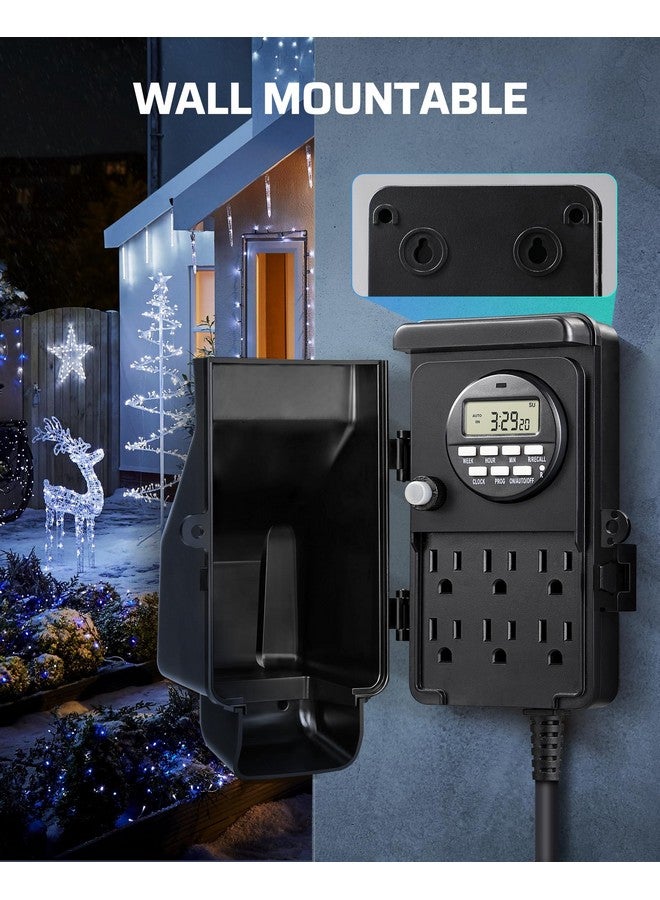 ديوينويلز مؤقت شريط الطاقة الرقمي الخارجي من DEWENWILS، مؤقت متعدد المقابس الخارجية، عمود طاقة للحديقة مقاوم للماء بستة منافذ، سلك بطول 6 أقدام، مؤقت خارجي للإضاءة والفناء والحديقة، 15 أمبير عالي التحمل - Image 3