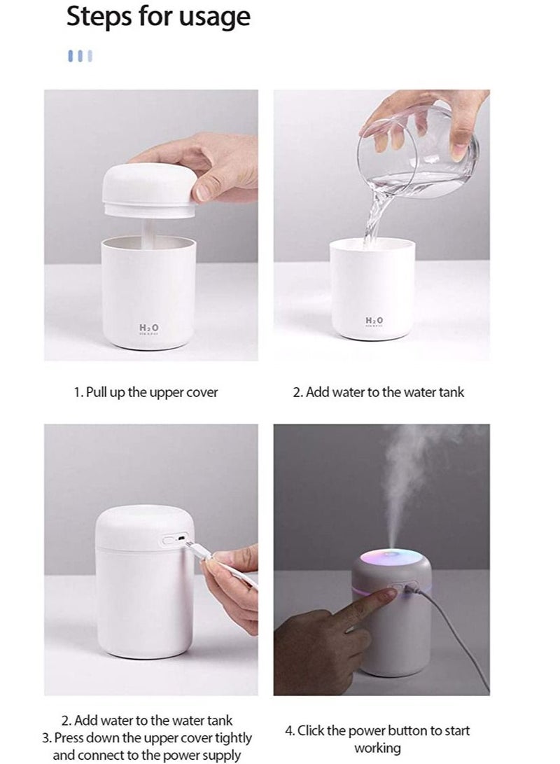 اتش 2 او مرطب هواء صغير بسعة 300 مللي USB مرطب هواء للمكتب بتقنية الأمواج فوق الصوتية مع جهاز تشغيل العطور بشكل هادئ مناسب للاستخدام في السيارة وغرفة النوم والمكتب - Image 3